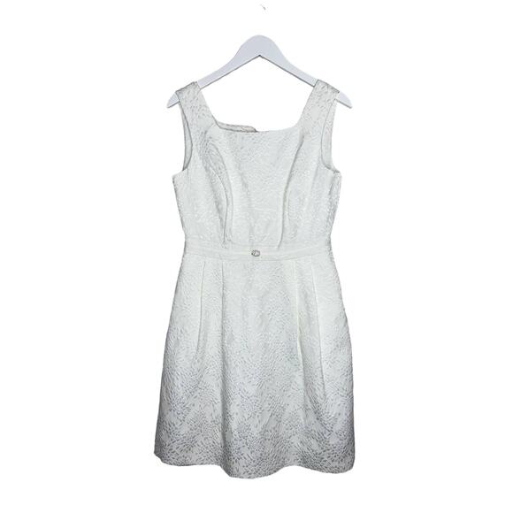 Ellen Tracy Floral Texture Fit & Flare Ivory White Dress Rhinestone Belt  8P - Picture 6 of 11